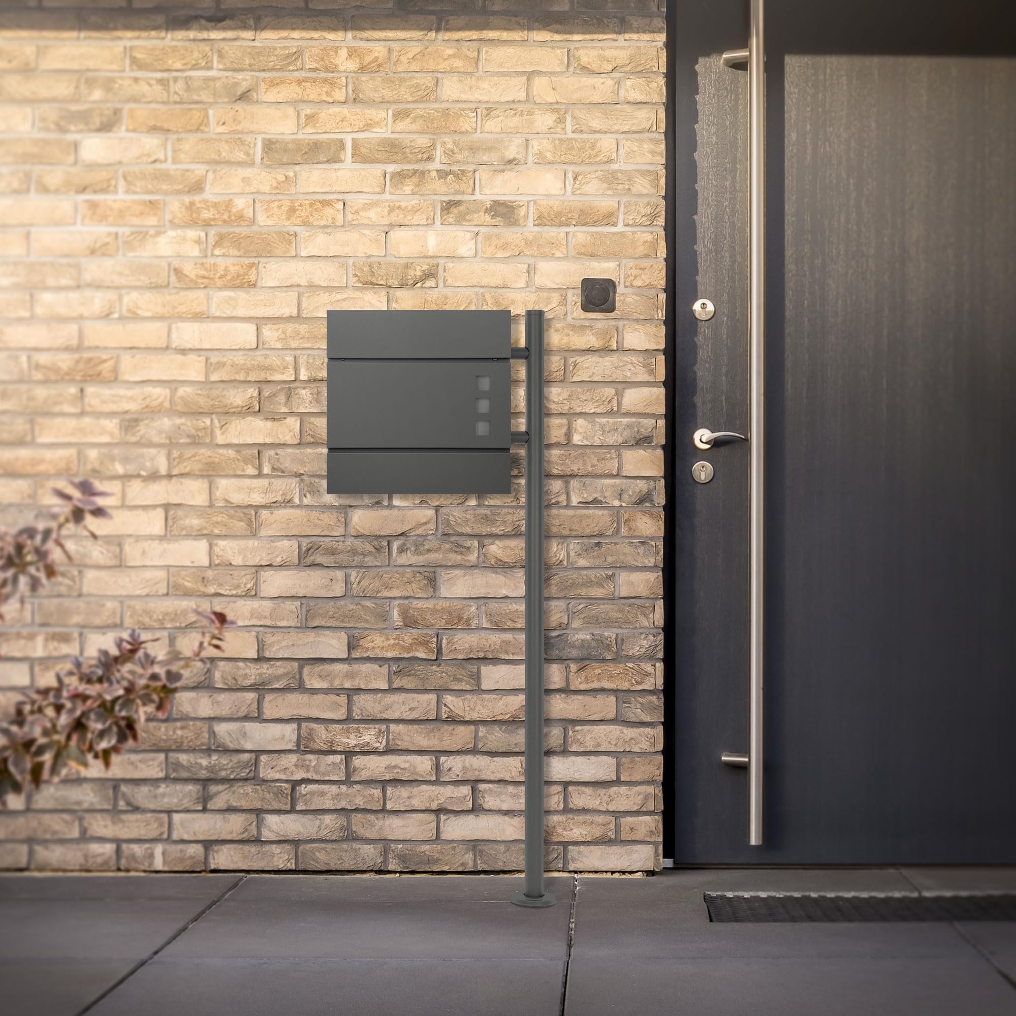 ML-Design Supporto per Cassetta delle Lettere in Acciaio Inox Verniciato a Polvere Antracite Altezza 120 cm Palo di Sostegno da Pavimento Cassetta Postale Stand Verticale Casella della Posta Moderno