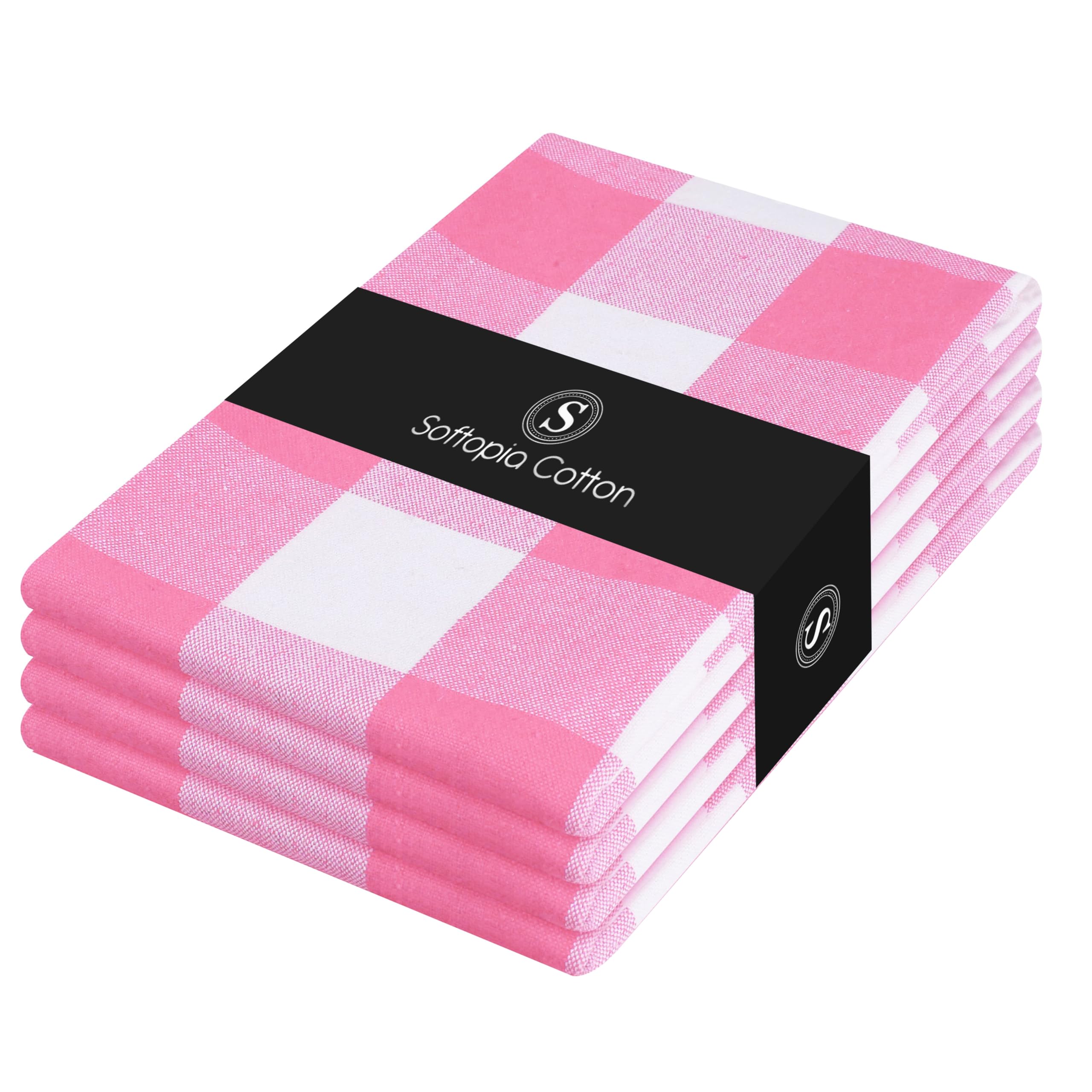 Buffalo Check 4 Pack Kitchen Towels, 16"x26", Plaid Dish Towels, 100% Cotton, Absorbent, Washable, Everyday Kitchen Essentials, Soft Cloths for Cleaning, Drying Hands, Pink White