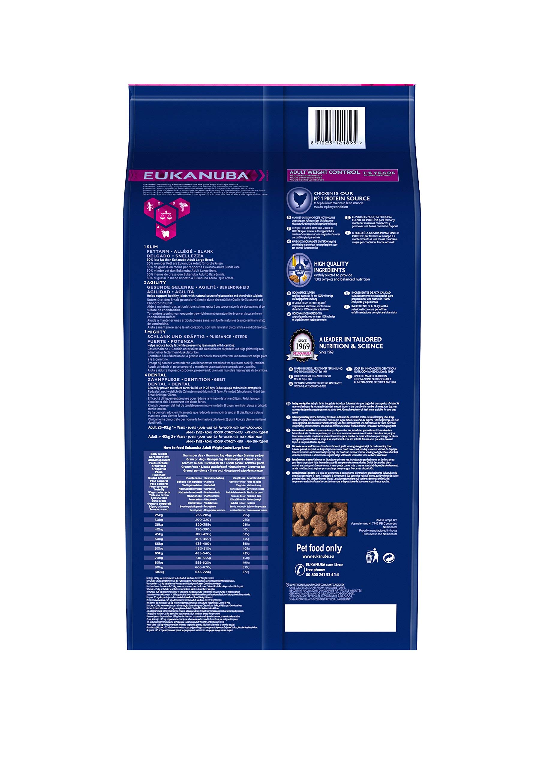 Eukanuba Weight Control - Alimento Completo per il Controllo del Peso di Cani Adulti di Taglia Grande (1-7 Anni), Crocchette al Pollo - 12 Kg