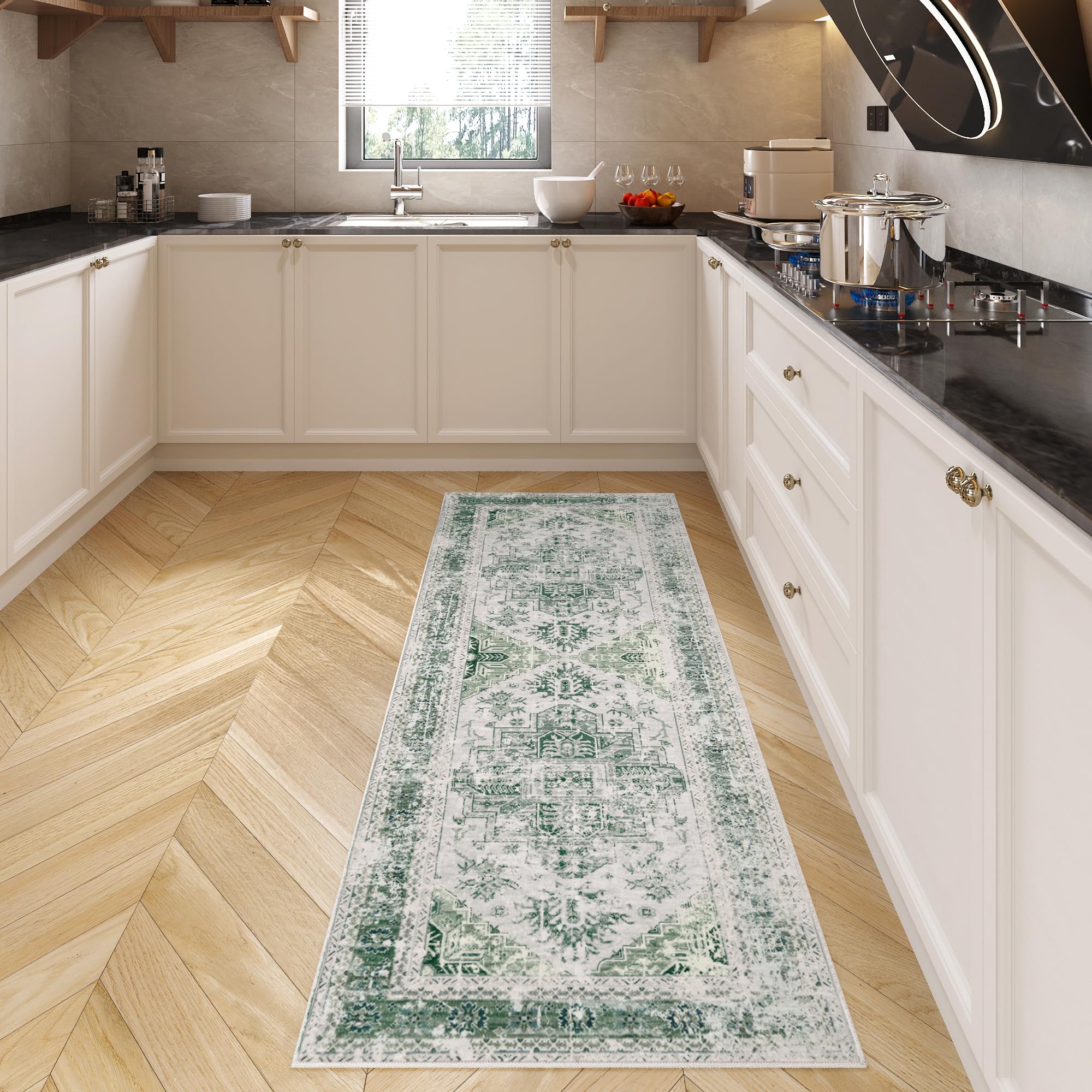 Runner Rug for Hallway, 2x6 Washable Runner Rug, Non Slip Low Pile Kitchen Rugs with Rubber Backing, Boho Floor Soft Carpet for Hallway, Bathroom,