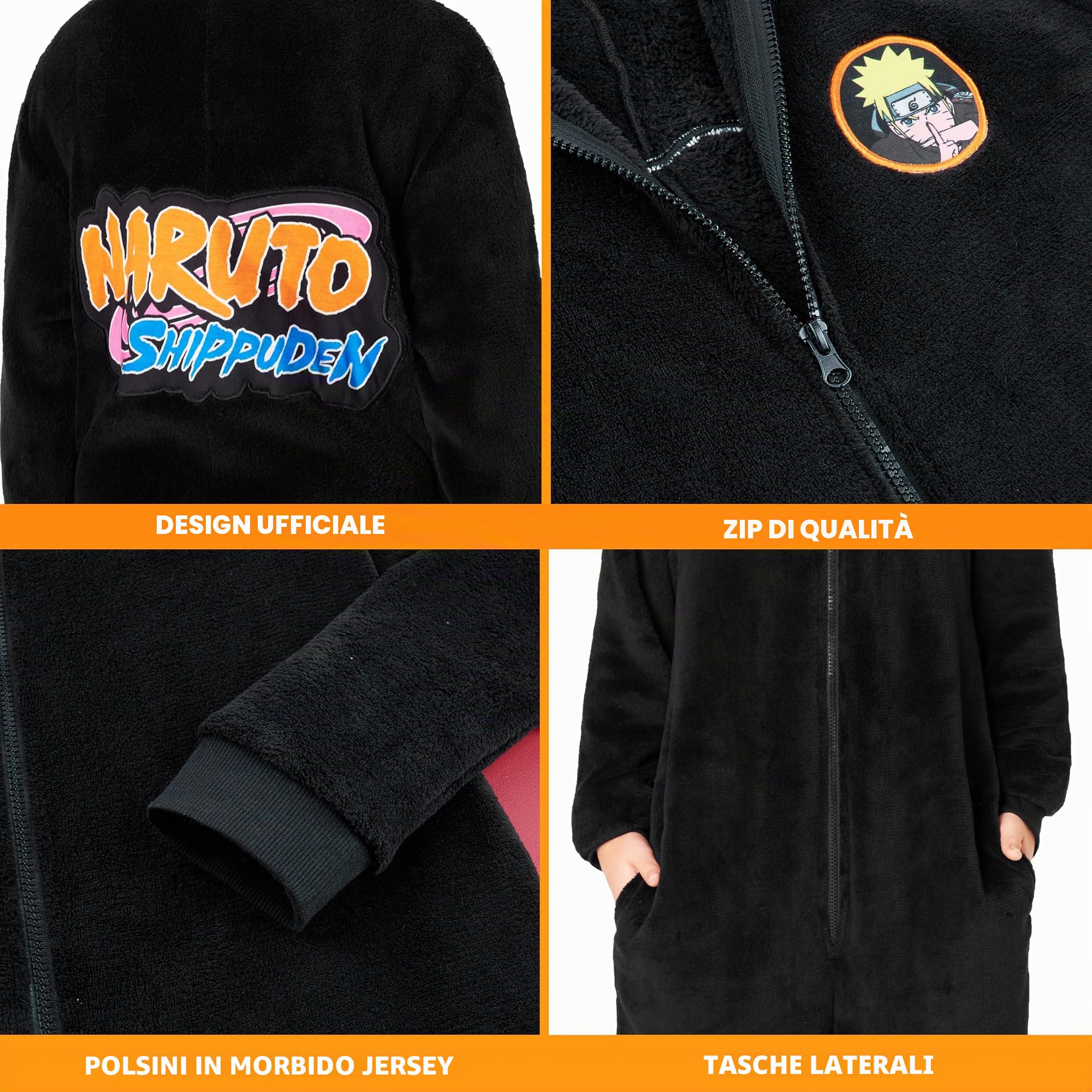 Get Trend Naruto Tuta Intera Bambino Adolescenti, Pigiama Intero con Cappuccio, Abbigliamento da Casa Anime, Regalo Ragazzo