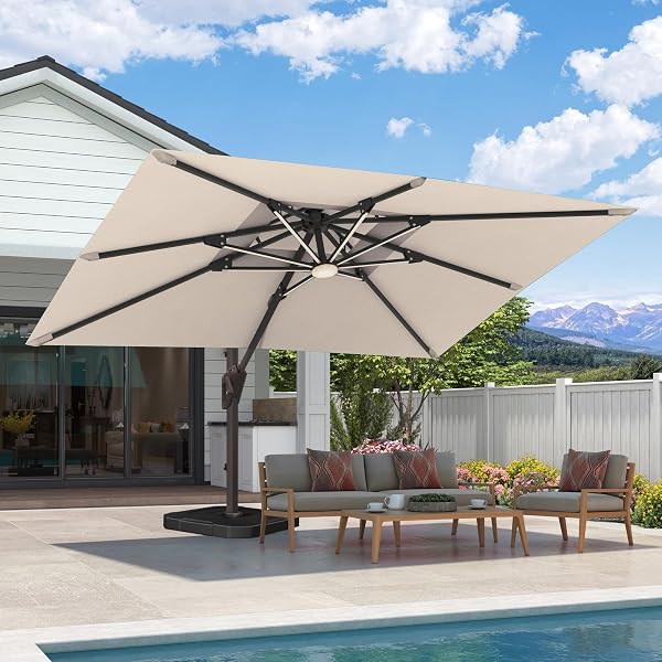 CoolCover by Han Cantilever Patio Umbrella Double Top Outdoor Large Heavy Duty Aluminum Offset Umbrellas with 7 Level Ti