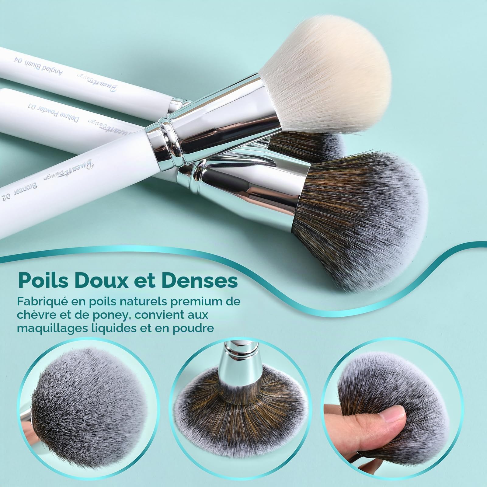 Lot de 26 pinceaux de maquillage professionnels en poils de chèvre naturels avec fond de teint, poudre, blush, anti-cernes, estompeur, fard à paupières, contour, pinceau de maquillage