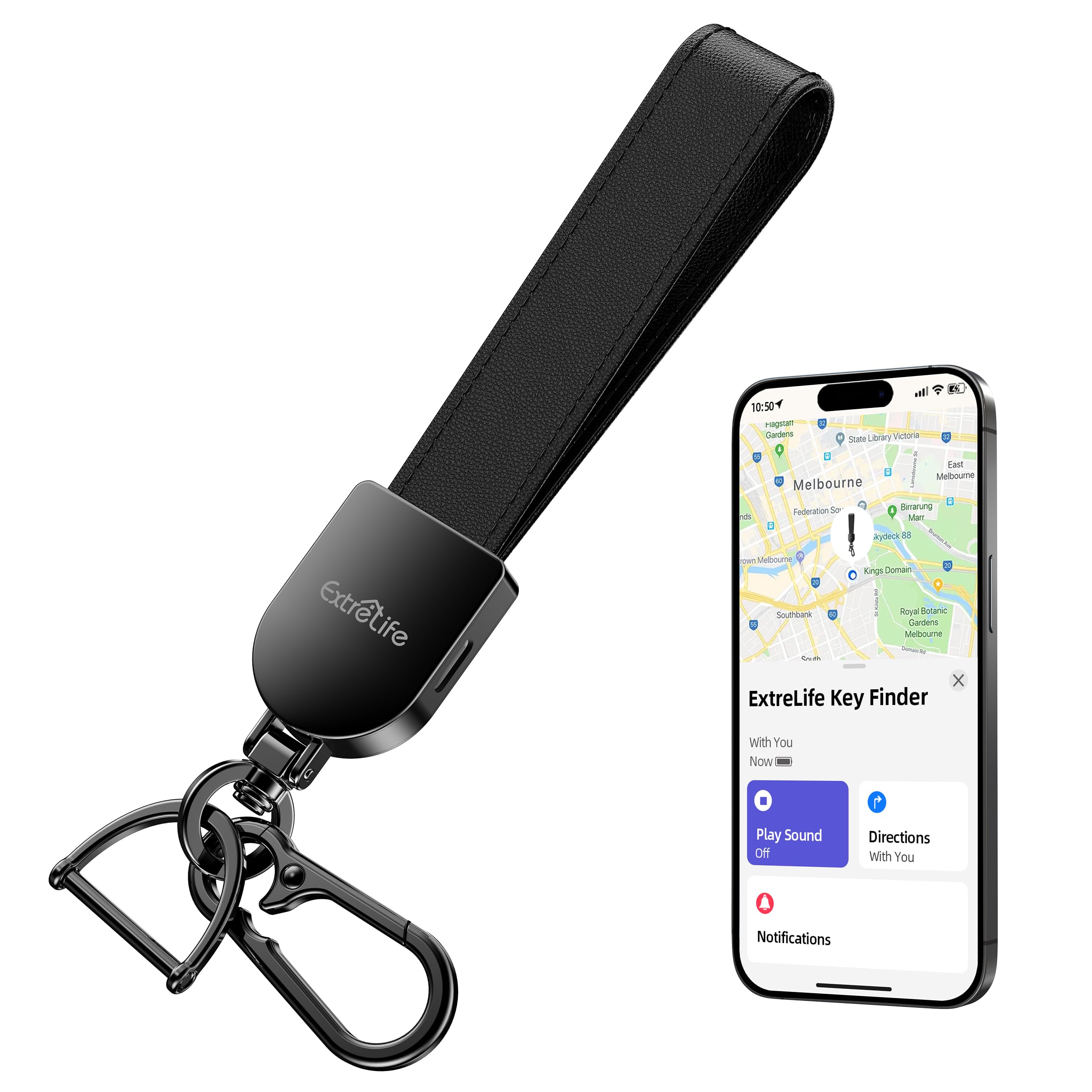 Portachiavi in pelle, funziona con Apple Find My, con localizzatore GPS | Portachiavi per auto per donne e uomini, portachiavi per auto, anti-smarrimento, ricaricabile, nero