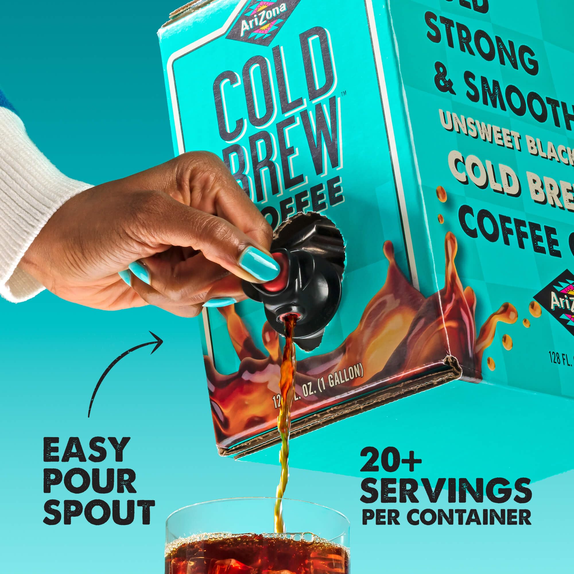 AriZona Cold Brew Coffee, Iced Coffee on Tap and Ready to Drink, Colombian Arabica Brew, 1 Gallon per Container - 128 Fl Oz Box
