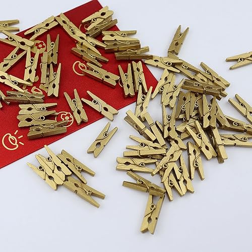 Miniatura 3 de HEEHEE 100 pinzas doradas de 1 pulgada para la ropa, pequeños alfileres de ropa, textura natural, clips de madera para paquetes de alimentos, clips