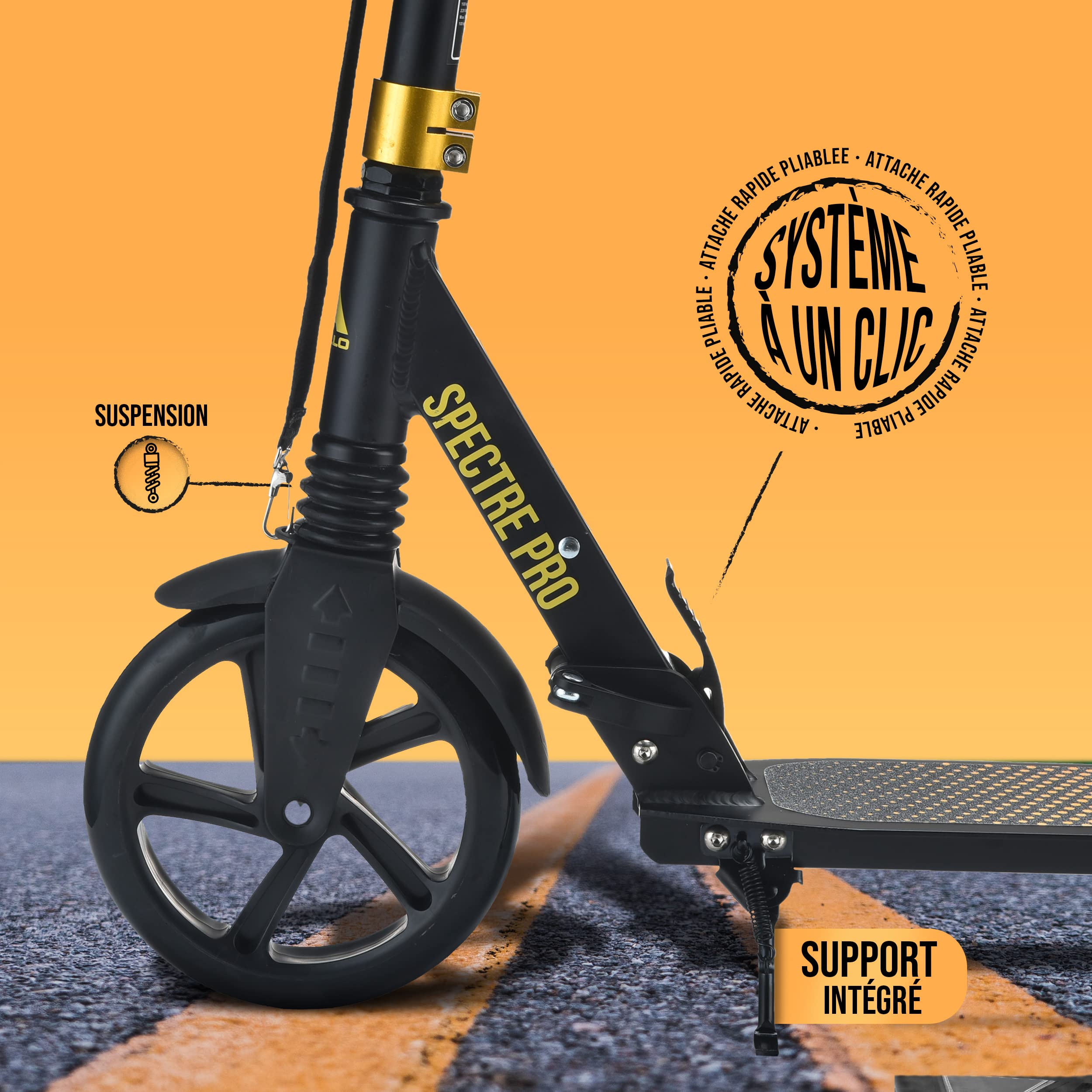 Apollo XXL Wheel Scooter 200 mm - Spectre Pro est un Trotinette City Scooter de luxe à double suspension, XXL City-Roller pliable et réglable en hauteur, trottinette, grand Kick Scooter pour adultes et enfants