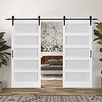 Vista 1 de BARNER HOME Puerta corrediza de granero de 72 pulgadas (doble 36 pulgadas) x 84 pulgadas, MDF, imprimada, 5 paneles de vidrio, necesita montar