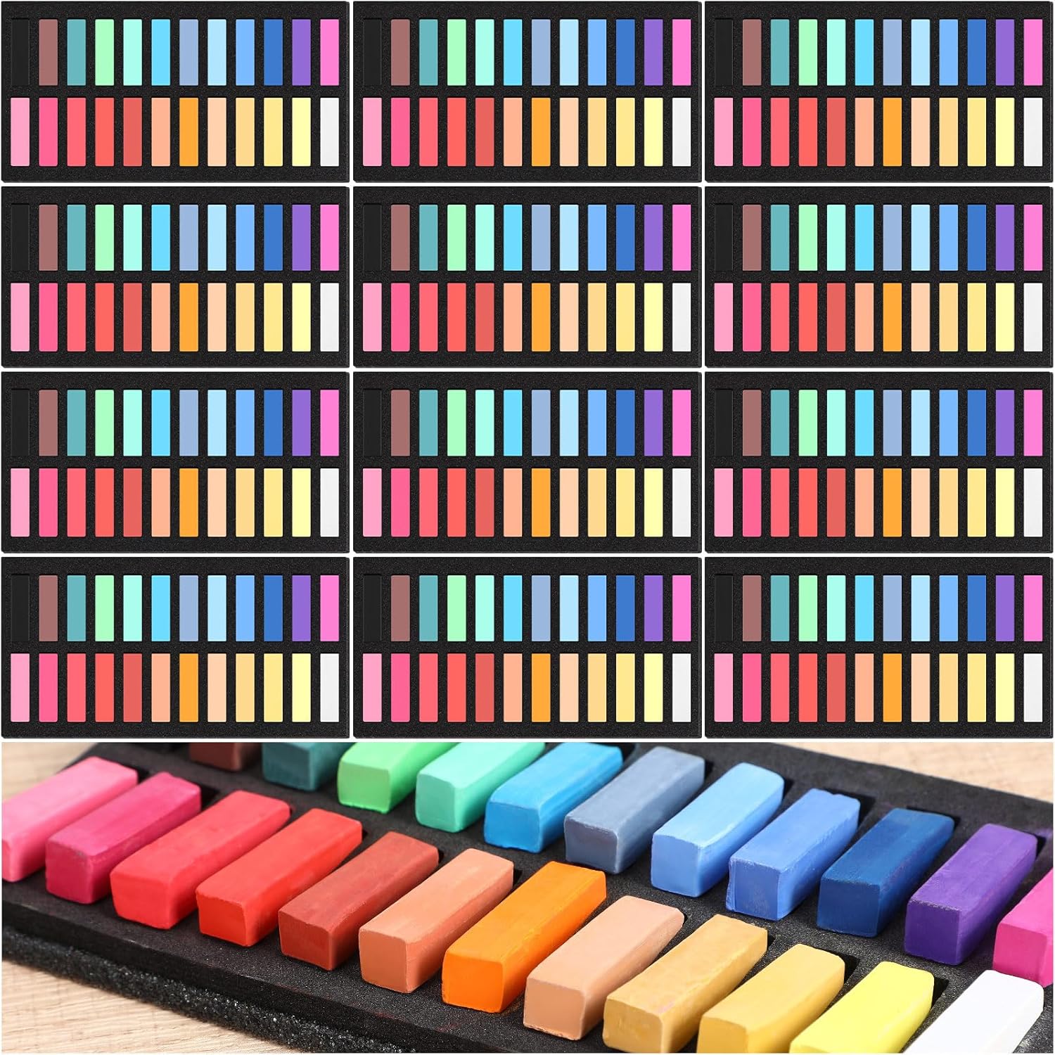 Watersay 288 Pcs Soft Chalk Pastels Set of 24 Colors Bulk 1.18 Inches Square Dry Artist Chalk Pastel Sticks for Office Art Drawing Painting Professional Art Supplies Kit