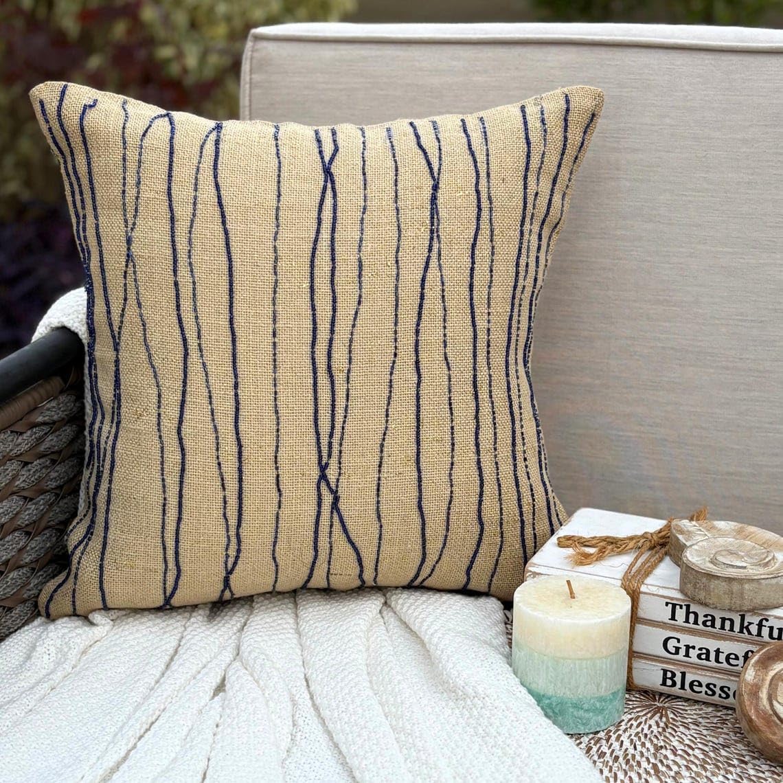 The HomeCentric Euro Pillow Shams, Euro Pillow Sham, Designer Blue Euro Shams 26x26 inch (65x65 cm) Burlap European Pillow Shams, Striped, Contemporary Euro Pillow Shams Easter - Sea King