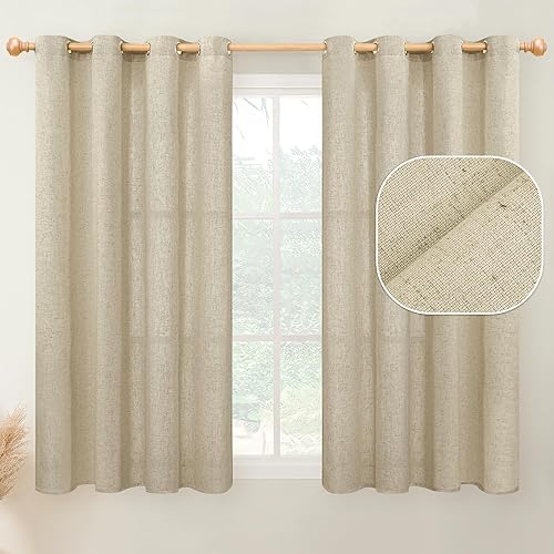 YoungsTex Cortinas de lino de arpillera de 54 pulgadas de largo, 2 paneles con ojales, cortinas cortas con textura de lino para filtrar la luz,