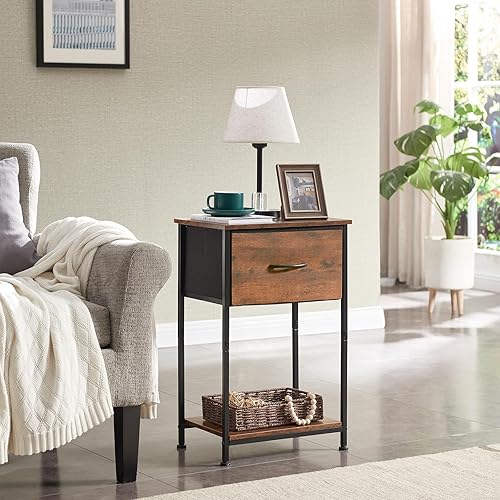 Miniatura 4 de Somdot Mesita de noche, mesa auxiliar para dormitorio, habitación del bebé, sala de estar, cajón de tela extraíble, estante de almacenamiento