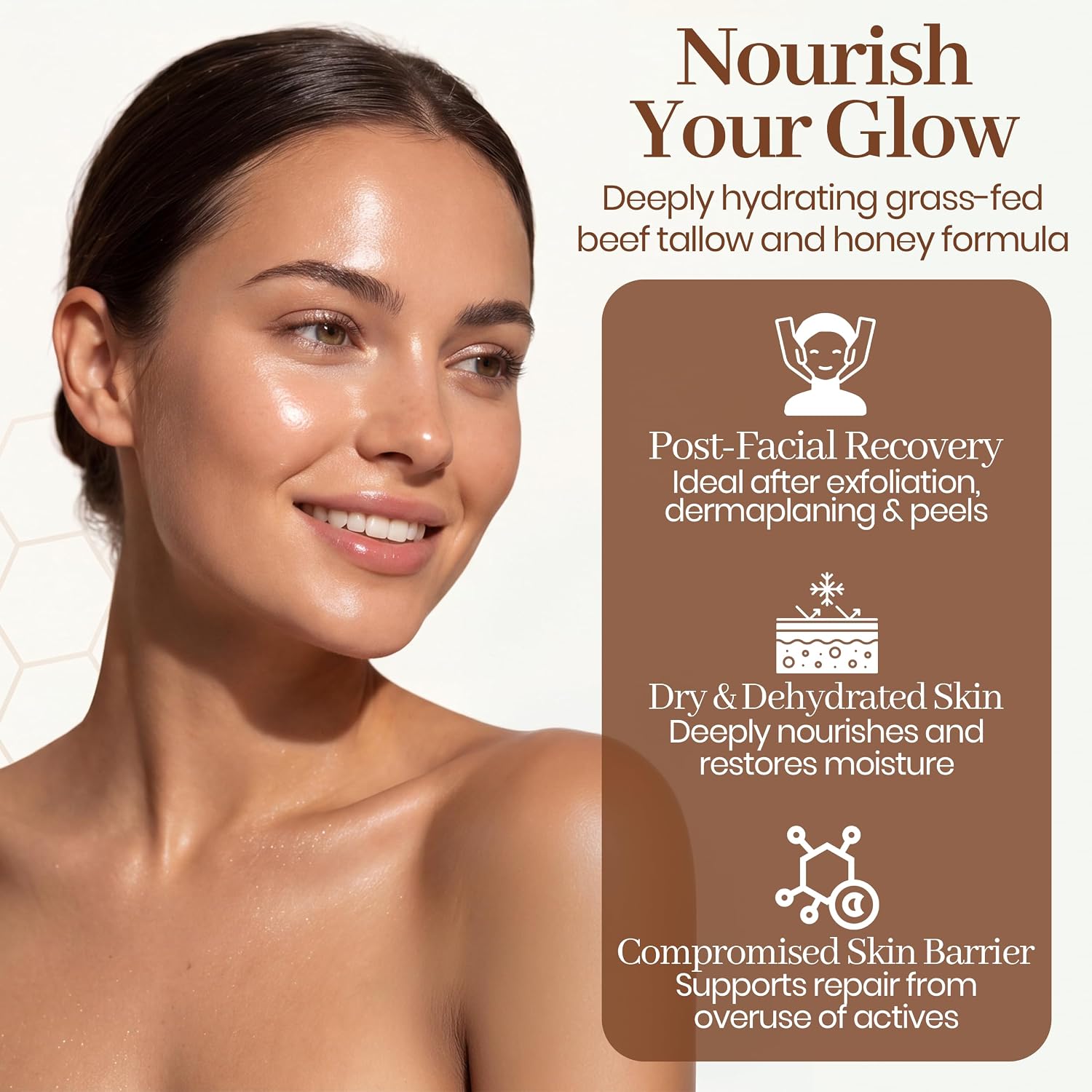 Beef Tallow and Honey Balm for Face, Hands, and Body - Natural Tallow Honey Balm, Non-Greasy Deep Moisturizing Dry Skin Care, Hydrating Barrier Support, Daily Use for All Skin Types