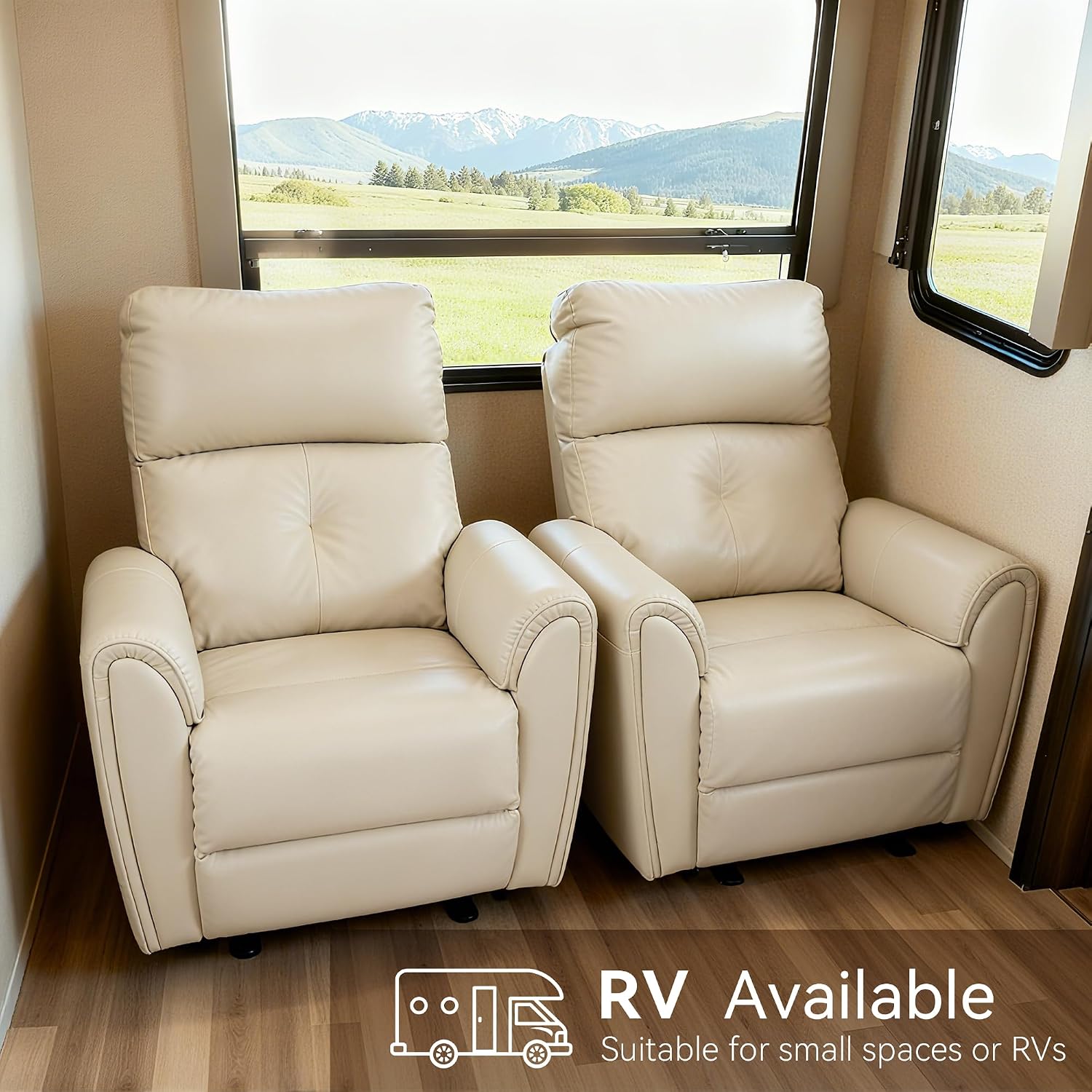MCombo Power Small Recliners for Small Spaces, Living Room, RVs, Modern Style Zero Wall Hugger Recliners Chair with Lumbar Support, USB&Charging Ports, FSC Certified, Faux Leather PR699 (Beige)