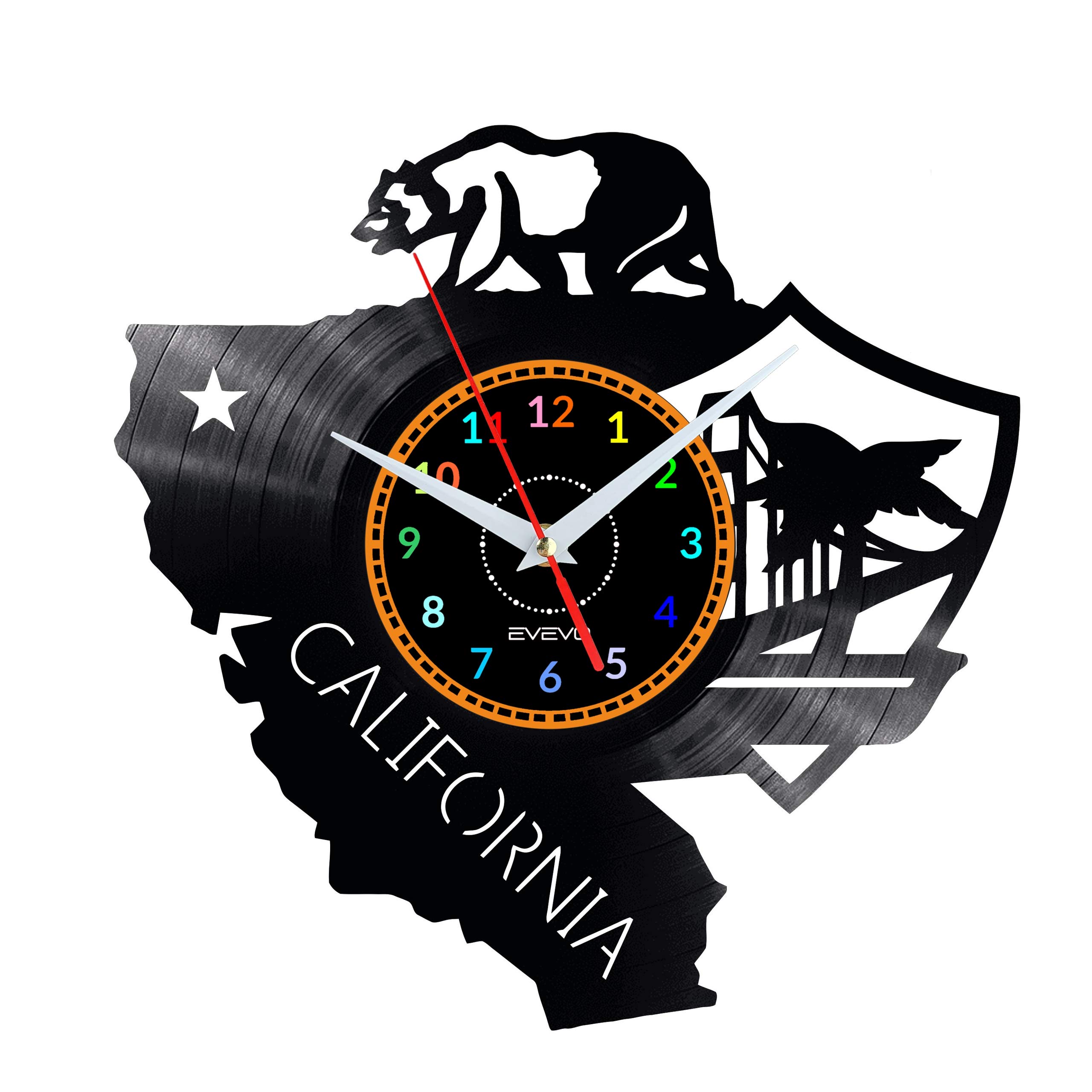 Horloge vinyle California Grizzly pour salon rétro vintage