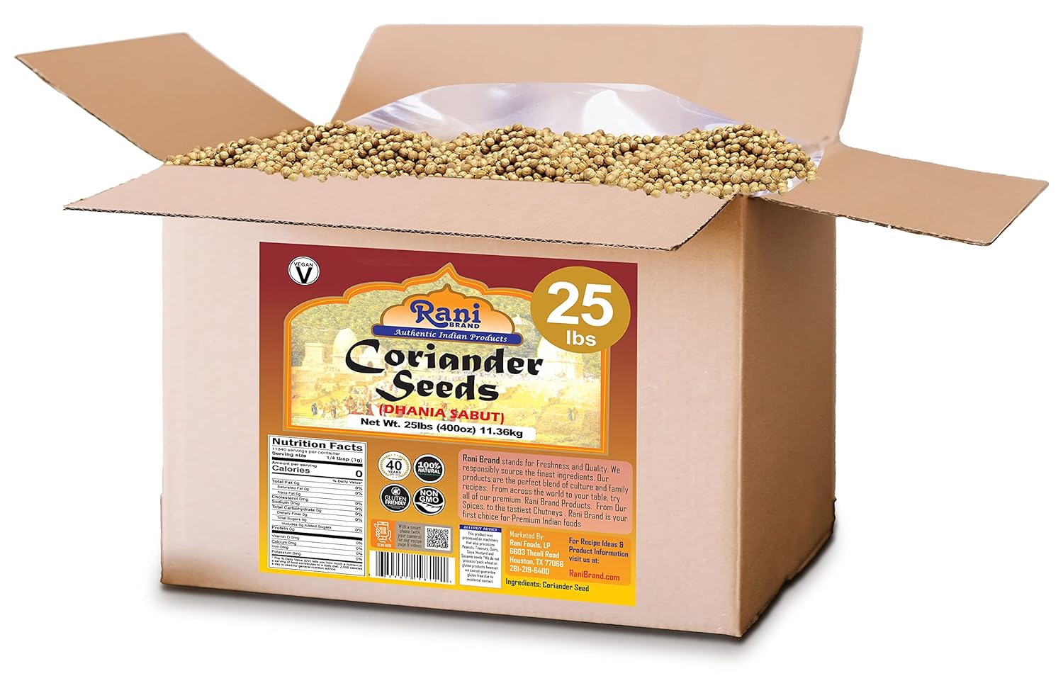 Rani Coriander (Dhania) Seeds Whole, Indian Spice 400oz (25lbs) 11.36kg Bulk Box ~ All Natural | Gluten Friendly | NON-GMO | Kosher | Vegan | Indian Origin