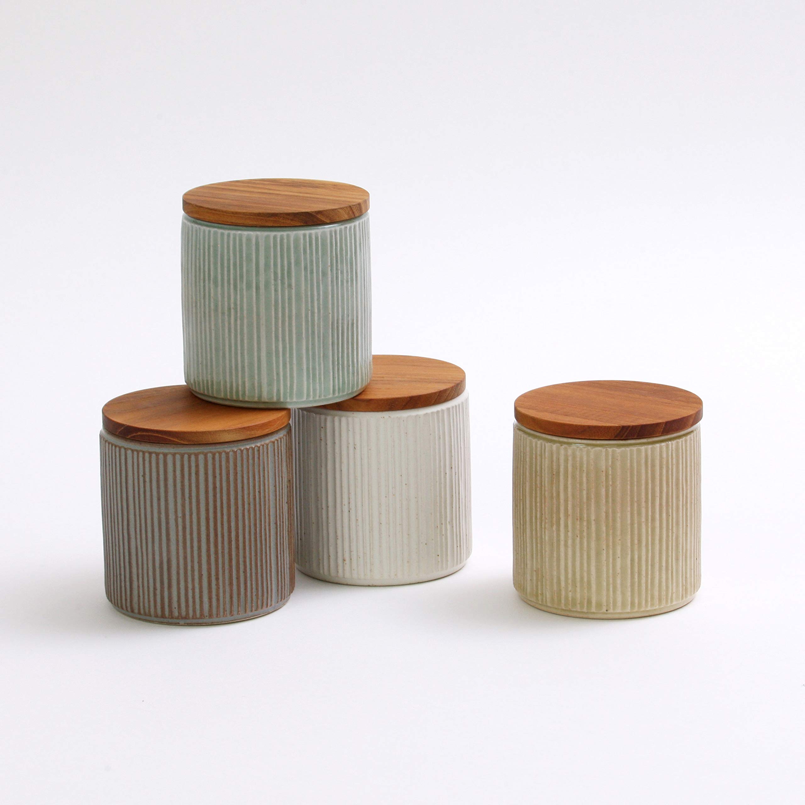 Amazon｜LOLO | キャニスター 白 | 420ml | 陶器 | チーク | 木蓋