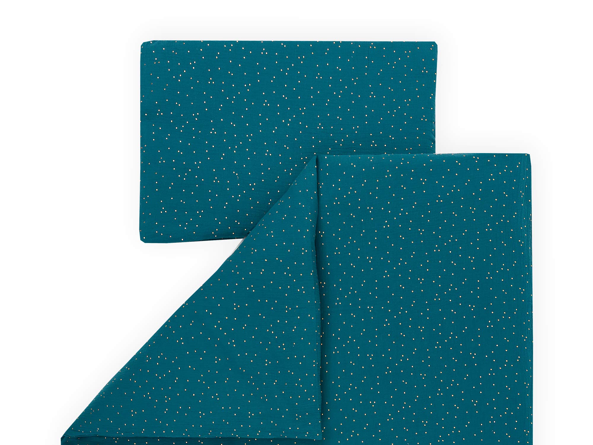 KraftKids Juego de ropa de cama de diferentes diseños y colores bonitos y modernos, lavable, 40 x 60 cm y edredón 135 x 100 cm, funda nórdica de algodón, hecha a mano en la UE Musselin goldene Punkte
