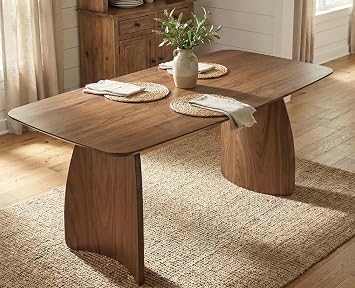 LukeAlon Modern Wooden Dining Table for 4-6 People, 71" Large Rectangular Kitchen Dining Table with Curved Legs Mid Century Modern Walnut Brown Long Dinner Table for Home Dining Room Restaurant
