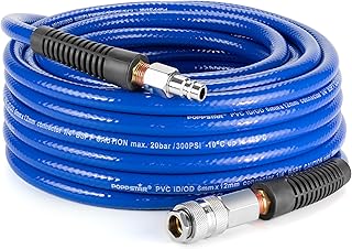 Poppstar PVC Compressed Air Hose 6/12 mm, 20 m Long, Standard Quick Connection, 20 Bar, Blue