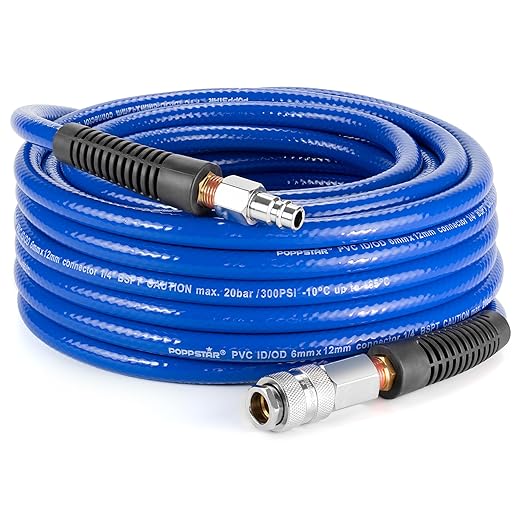Poppstar PVC Compressed air hose 6/12 mm, 20 m long, Quick coupling & coupler, 20 bar, blue
