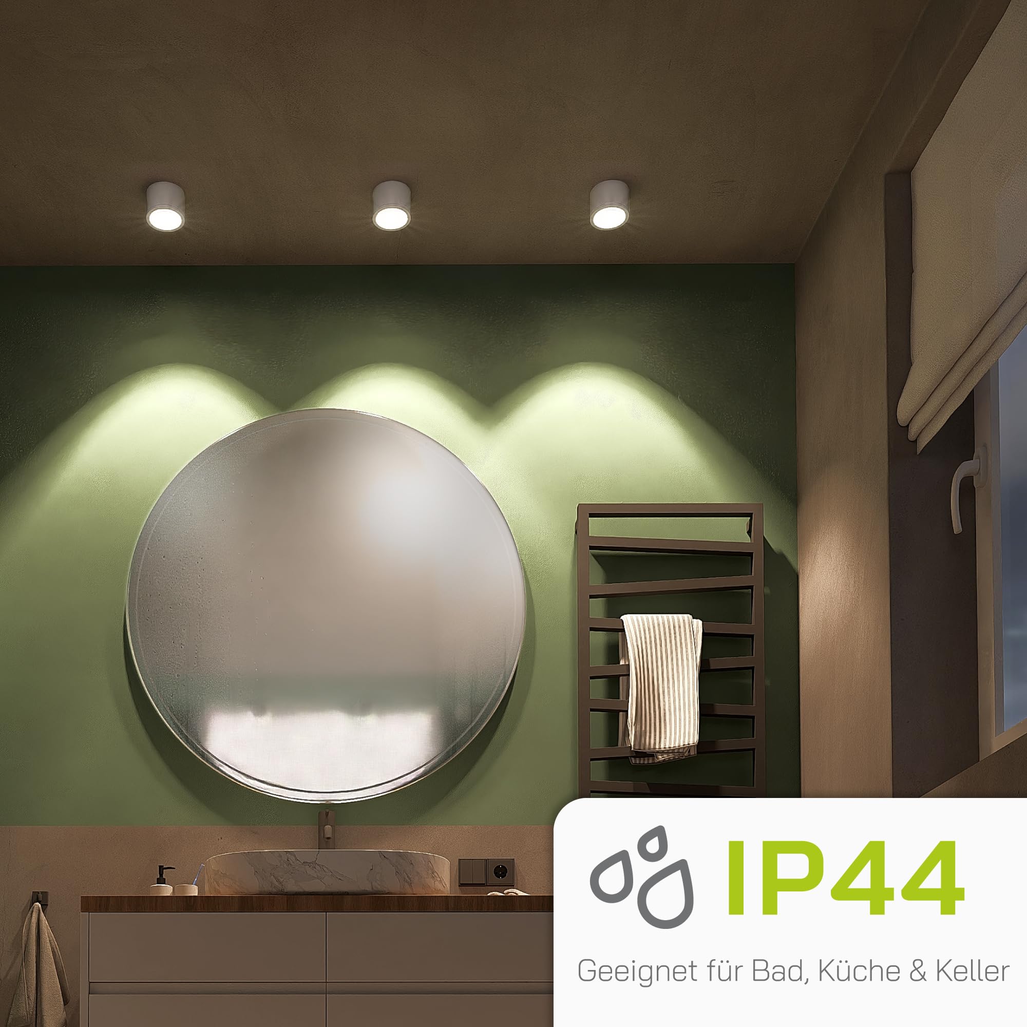 linovum NUHA Aufbauspot weiß Bad IP44 mit Fassung für 1x GX53 - Badezimmer Aufbauleuchte Spot Ø 90 mm Aluminium Deckenstrahler