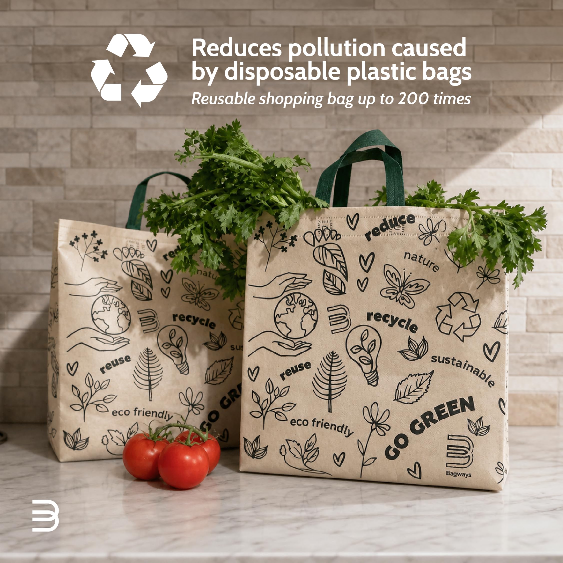 Lot de 50 grands sacs fourre-tout réutilisables avec poignées, pliables et respectueux de l'environnement fabriqués en matériaux non tissés recyclables, 35,6 x 16,5 x 35,6 cm (griffonnage