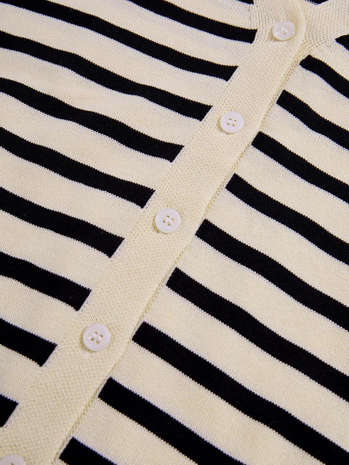 Women's Striped Button Up Cardigan Elegant V Neck Short Sleeve Dressy Casual Sweater Tops - Image 5