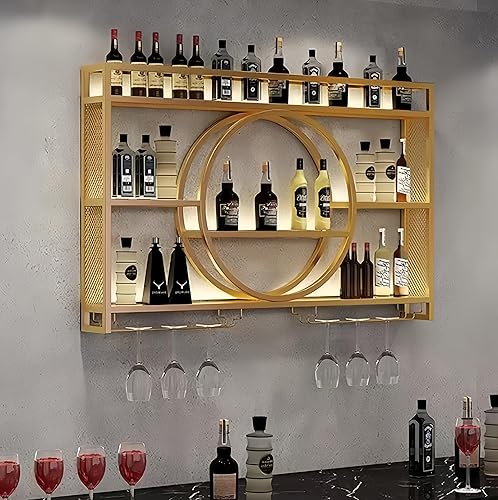 Estante de metal para vino de 55 pulgadas, estantes de barra de 3 niveles con soporte para vidrio, estantes de licor modernos de gran capacidad para