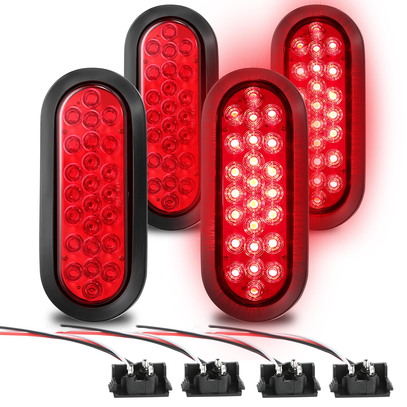 EclatLights 6Inch Oval Trailer Tail Lights 4Pcs 24 Led Stop/Turn/Brake Trailer Lights for RV Truck Boat, IP67 Waterproof, Flush Mount with Grommets &