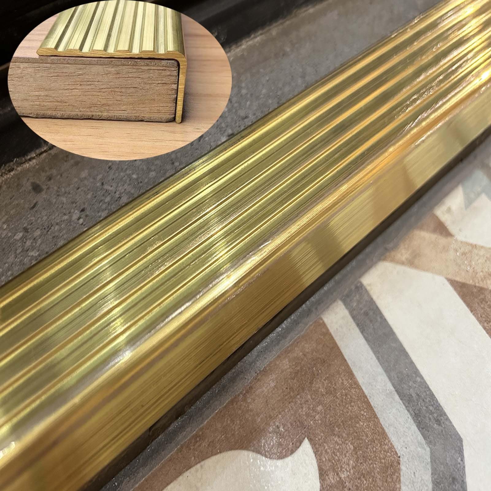 Bordi per pavimenti in marmo Profilo di soglia in metallo solido laminato for piastrelle, profilo for gradini di scale interne ed esterne, oro