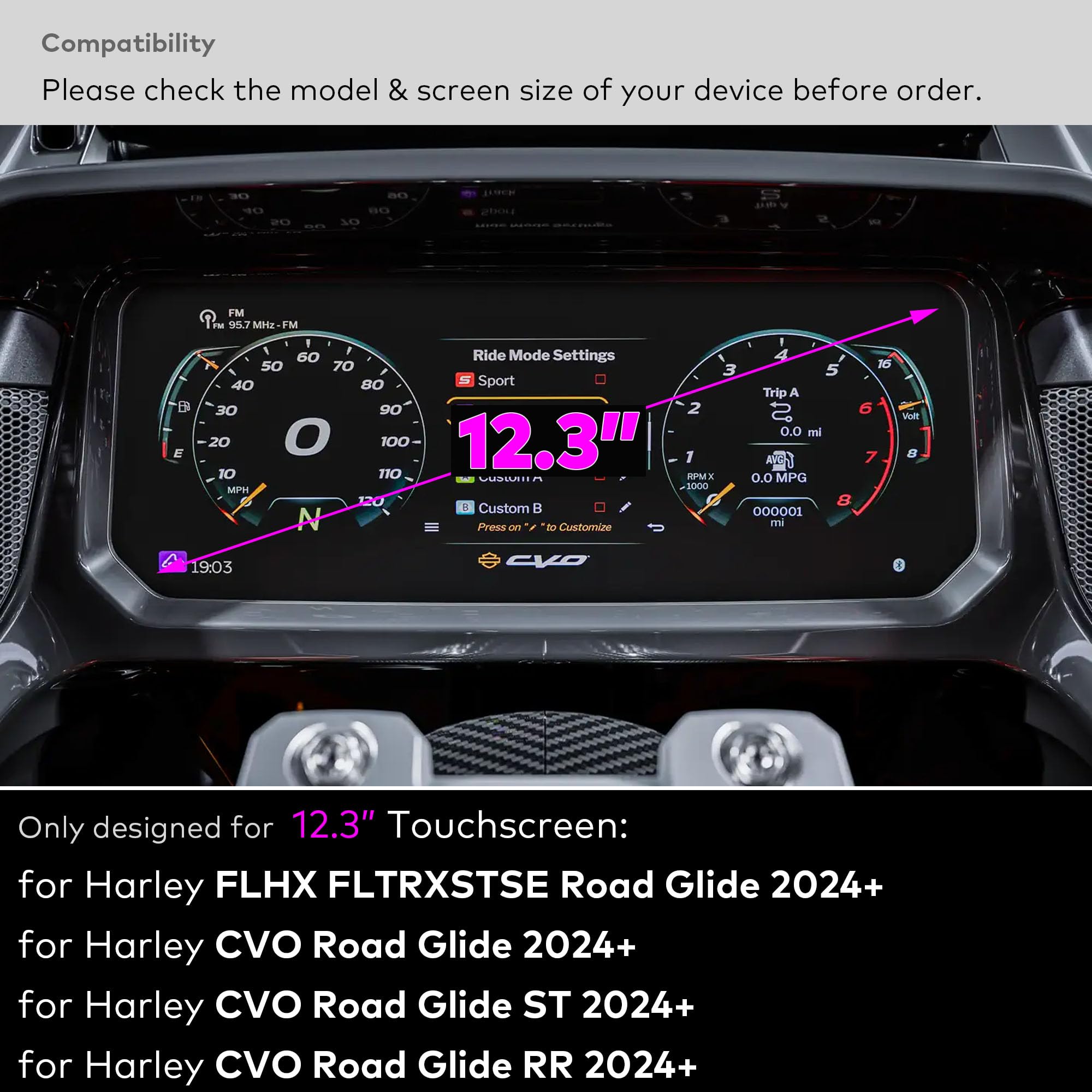 Pellicola vetro temperato per Harley Davidson FLTRXSTSE Road Glide (2024+) CVO Road Glide ST/RR (2024-2026) 12,3" touchscreen HD