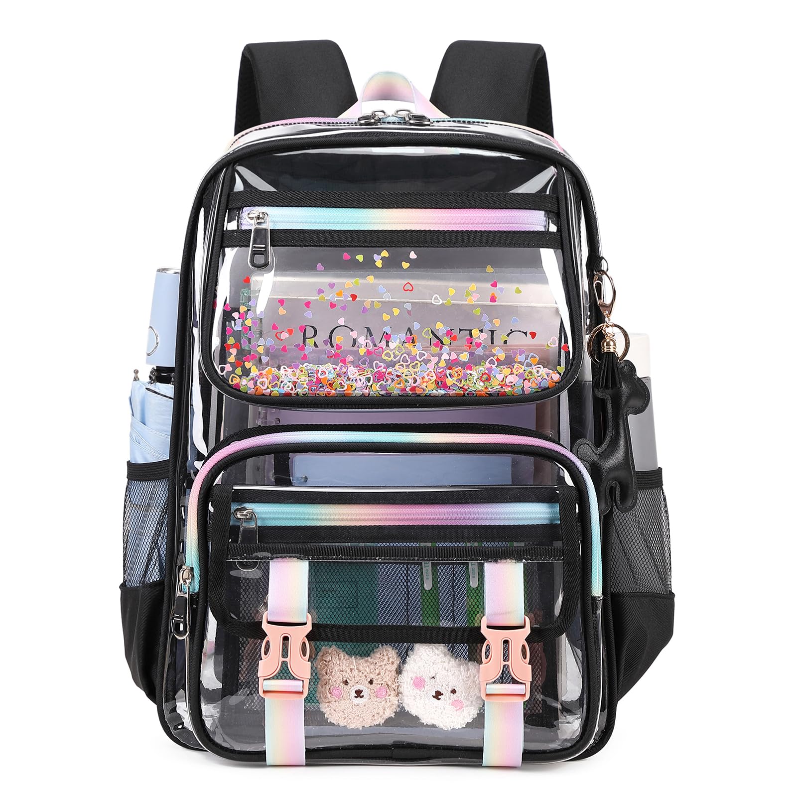 Sisipoet Clear Backpack for School, PVC Clear Bookbag Heavy Duty Transparent Backpack for Stadium Events See Through Bag