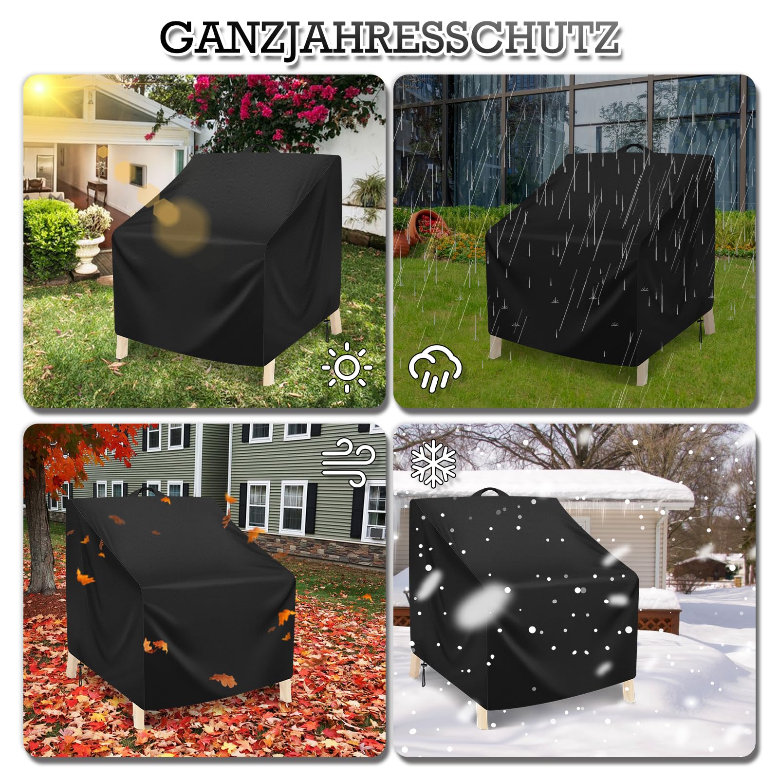 Schutzhülle Gartenstühle, L102 x W109 x H124cm, 420D Oxford Wasserdicht Gartenstuhl Abdeckung, Anti-UV Gartensessel Stapelstühle Abdeckplane für Sessel, Balkonstühle, Loungesessel