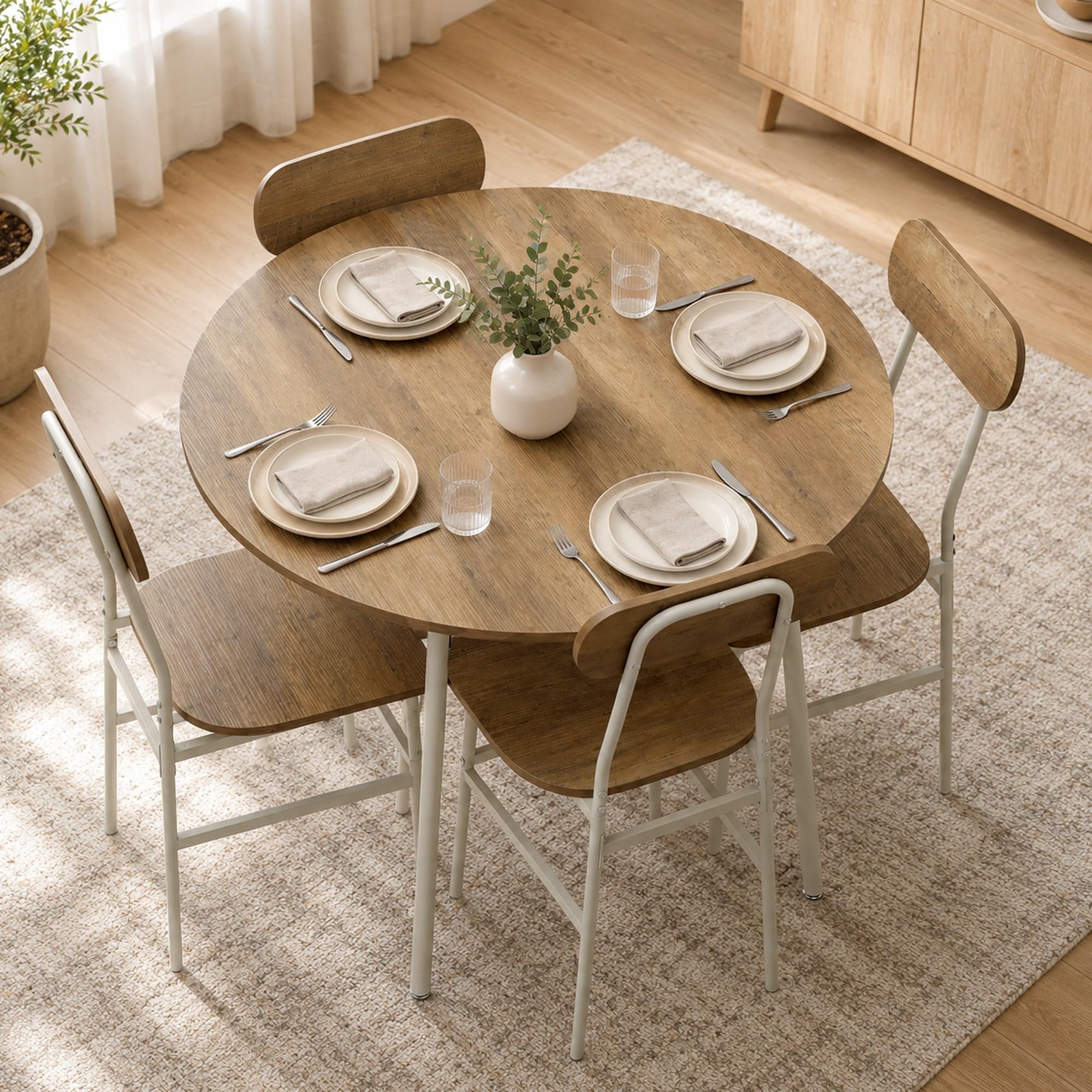 HOMCOM Table Salle à Manger avec 4 Chaises, Plateau Rond Ø 100 cm, Cadre Métal, Style Industriel