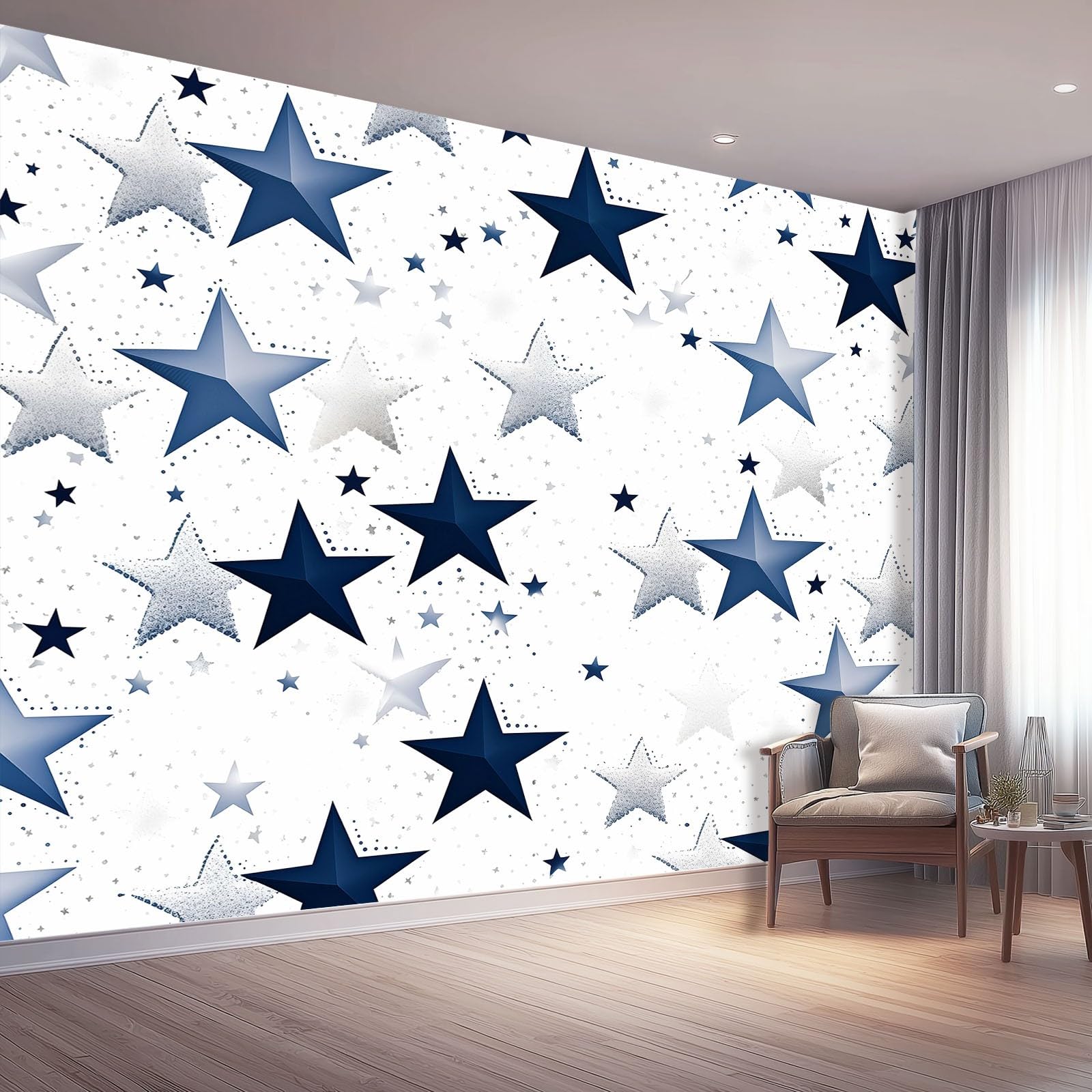 Tapeta minimalistyczna pięcioramienna gwiazda 200 x 140 cm, plakat ze zdjęciami tapeta ścienna dekoracja ścienna salon sypialnia pokój dziecięcy, granatowy srebrny