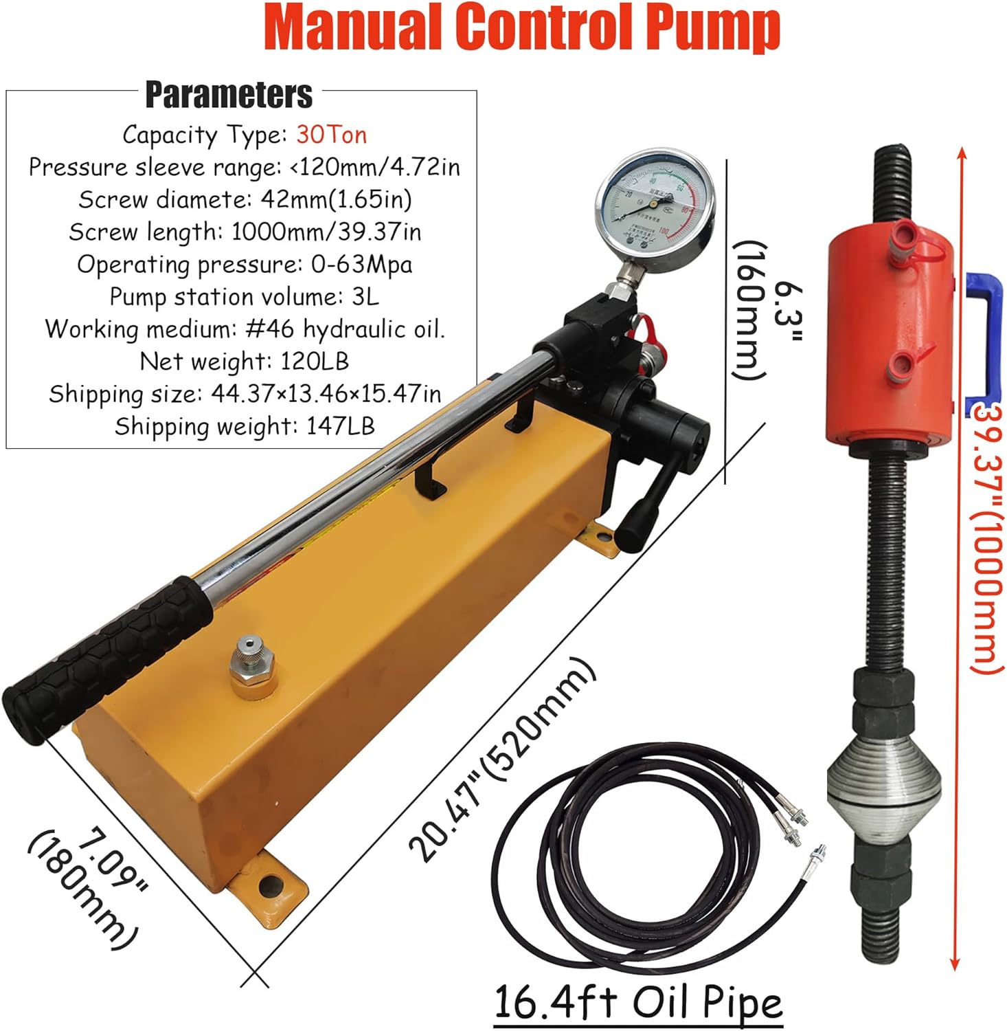 INTSUPERMAI Hydraulic Track Pin Press Excavator Pressing Chain Press Machine Hydraulic Press Tool with Manual Pump Cylinder Stroke 100mm/3.94in