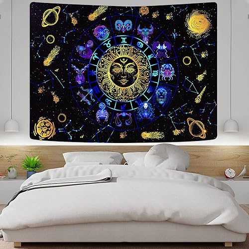 Miniatura 6 de WONDERFUL MEMORIES Trippy Sun and Moon Tapestry Constellation Tapestry Zodiac Astrology Tapestry Wall Hanging for Bedroom (51.2 x 59.1 inches),