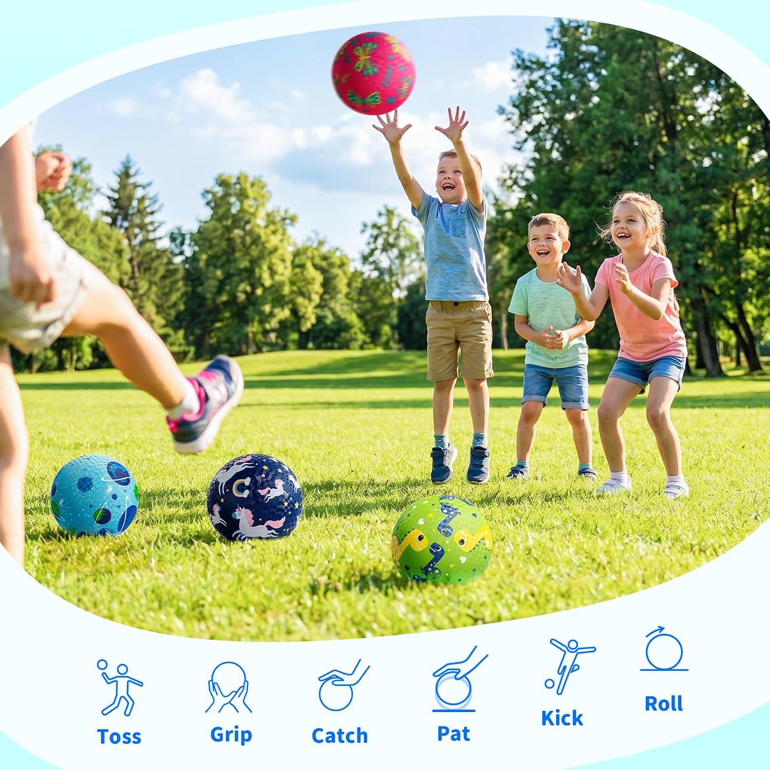 ZOOJOY Playground Balls, 4 Pack 6" Rubber Bouncy Ball for Kids 3-6 | Kickball Set,Inflatable Indoor & Outdoor Dodgeball Balls for Kids with 2 Hand Pumps & Gift Boxes,Fun School & Party Toys