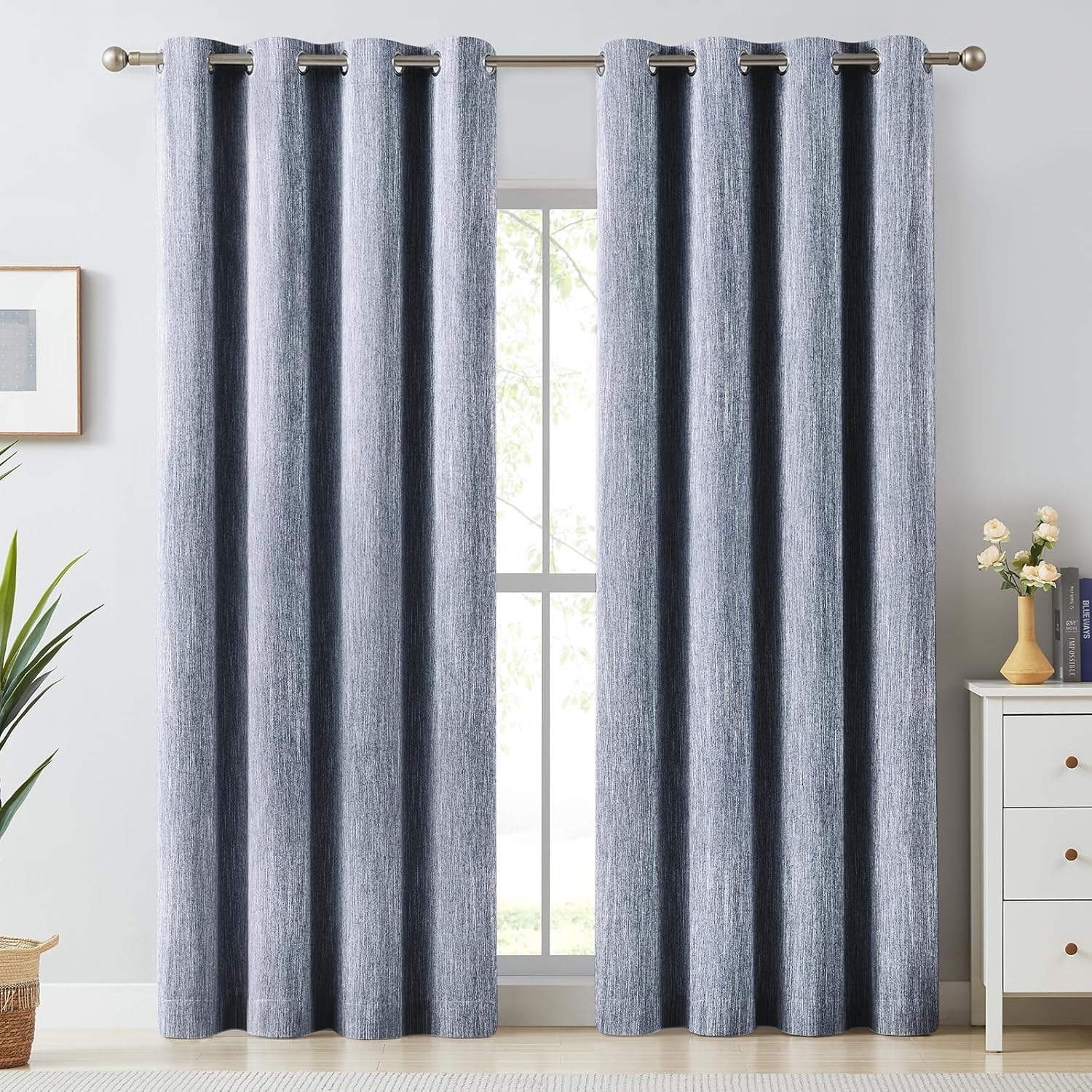 Melodieux Elegantes cortinas opacas de algodón para oscurecer la habitación, para sala de estar, dormitorio, con aislamiento térmico, paneles de