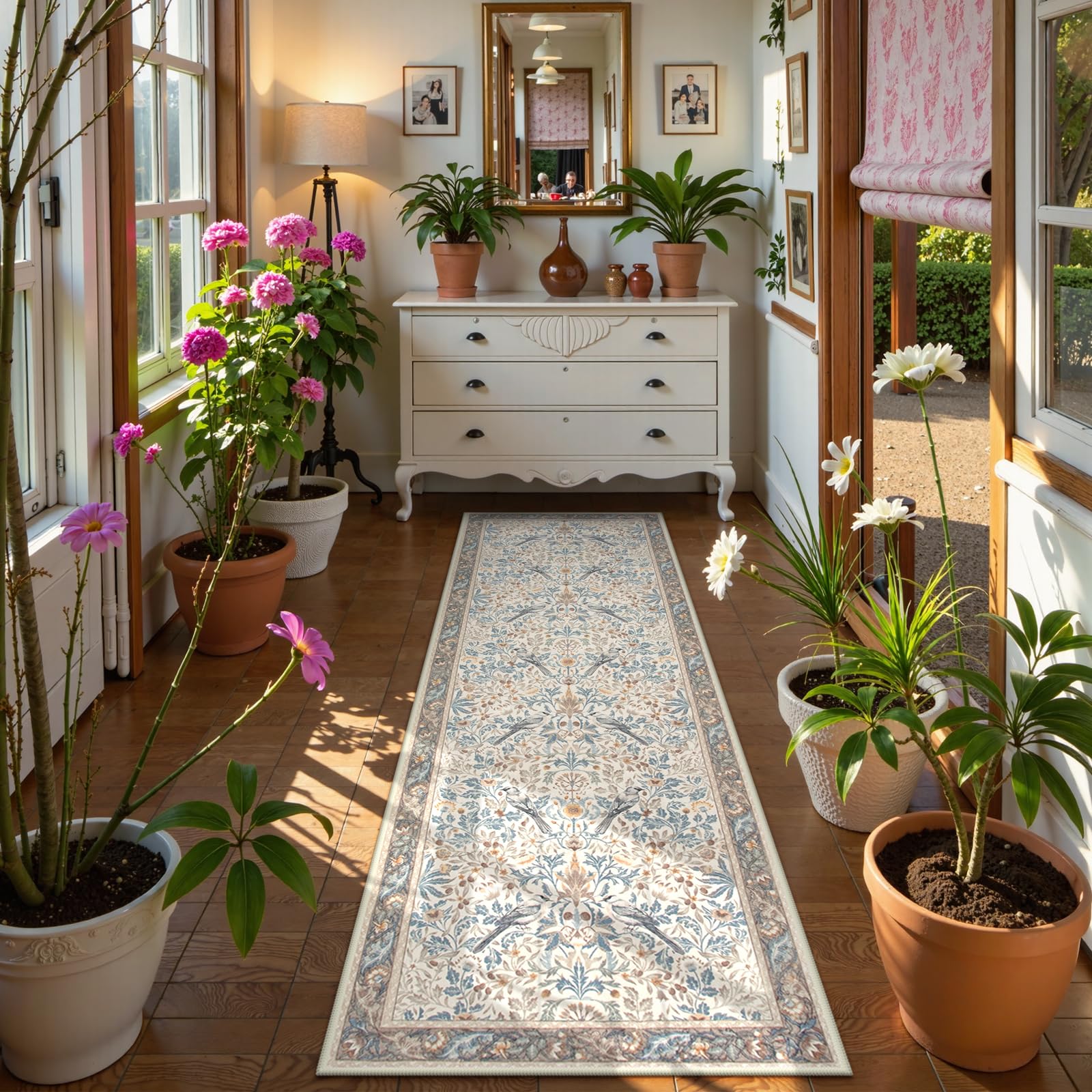 Tapis de couloir botanique doux parfait pour habiller une entrée ou chambre