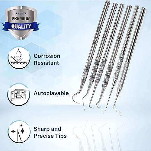Miniatura 6 de Juego de sondas de precisión de acero inoxidable de 6 piezas: recto, simple, corto doble, doble largo, triple y puntas de gancho 5.5" (14cm)