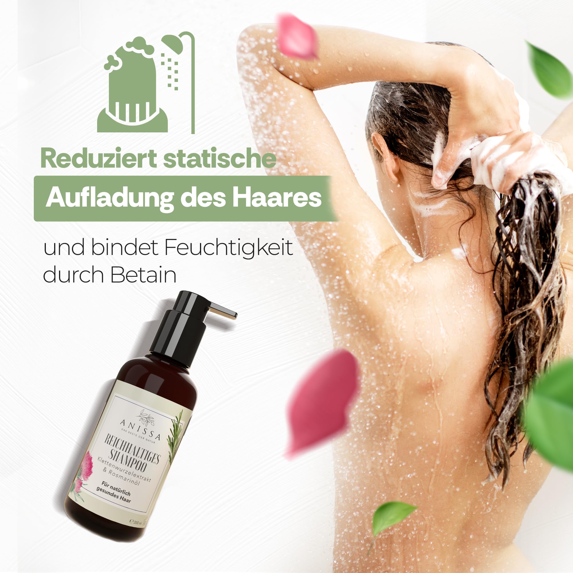 Anissa Champú cosmético natural de romero para mujer, 200 ml, sin sulfatos, parabenos y siliconas, cuidado para el cuero cabelludo sensible y el cabello graso - Ingredientes naturales sin productos