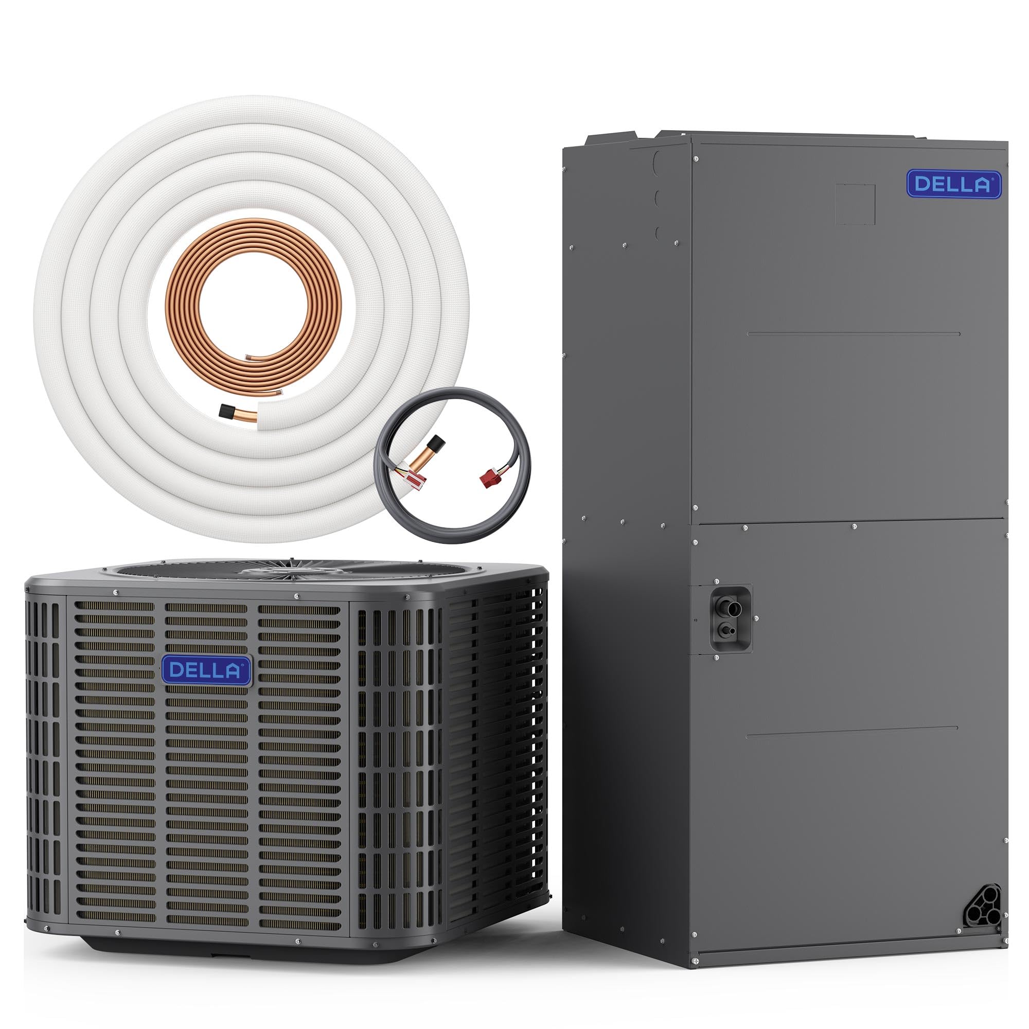 DELLA 53,000 BTU Ducted Central Air Conditioner with Air Handler, Heat Pump Inverter Split System AC, 17 SEER2 208-230V, Two-Stage Compressor, Pre-Charged, 16ft Kit