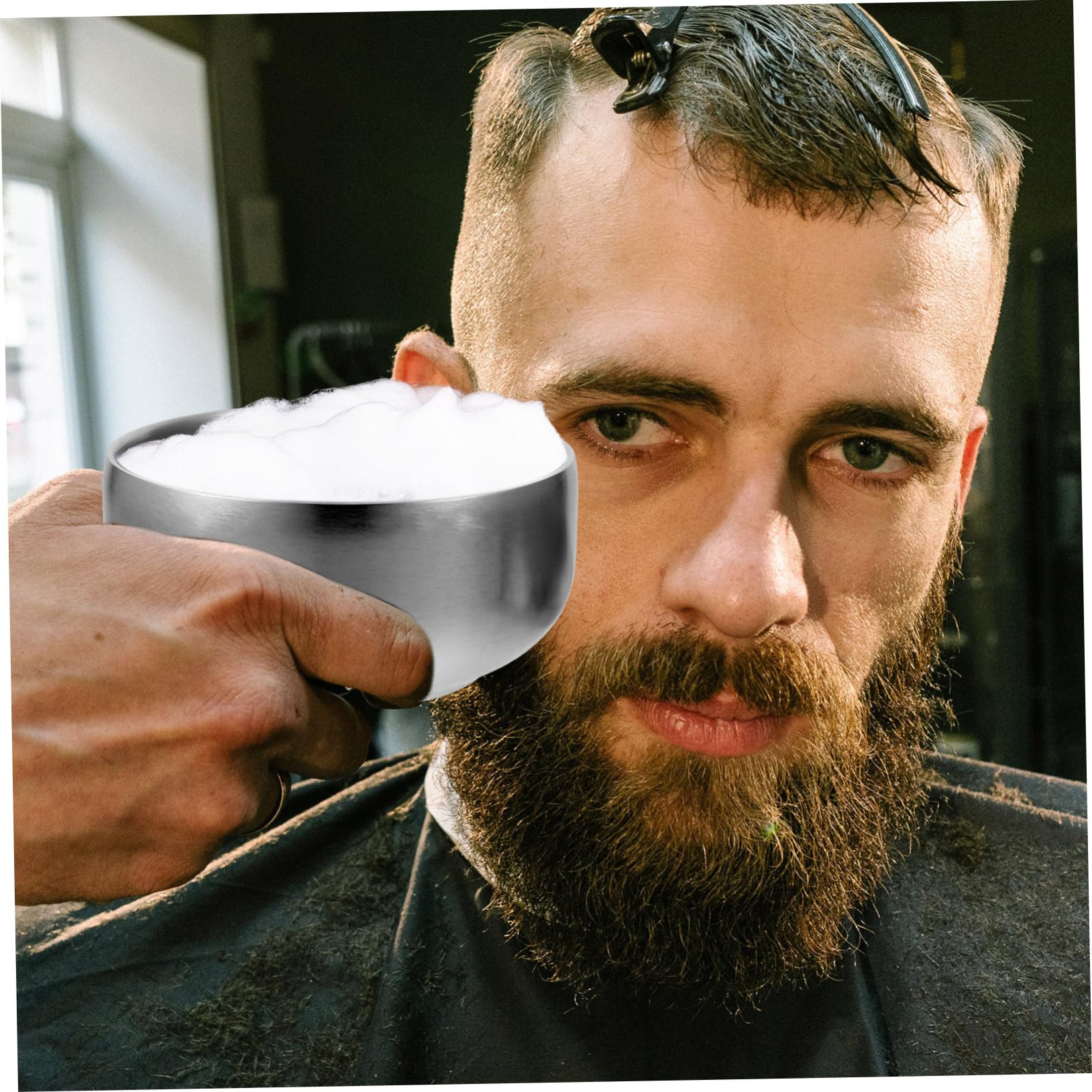 Homoyoyo Ciotola da Barba con Coperchio Leggera e Facile da Riporre in Acciaio Inossidabile Design Semplice e Pratica per Uso a Casa o Barber Shop