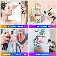 Vista 6 de Kit de aerógrafo con compresor 48PSI de alta presión, juego de cepillos de aire sin obstrucciones, recargable con boquilla de 0.012 in y cepillo