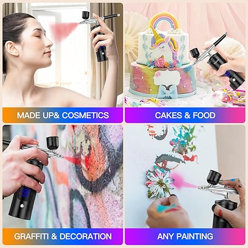 Miniatura 6 de Kit de aerógrafo con compresor 48PSI de alta presión, juego de cepillos de aire sin obstrucciones, recargable con boquilla de 0.012 in y cepillo de