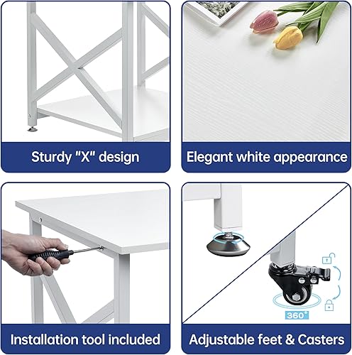 Miniatura 7 de Soporte de impresora grande de 23.6 x 23.6 pulgadas, mesa de impresora cuadrada de 2 niveles con estante de almacenamiento para oficina en casa,