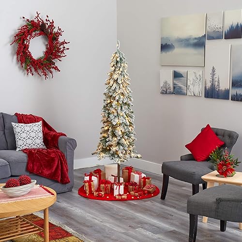 Miniatura 6 de Nearly Natural Árbol artificial de Navidad alpino flocado de 6 pies con 200 luces y 580 ramas flexibles