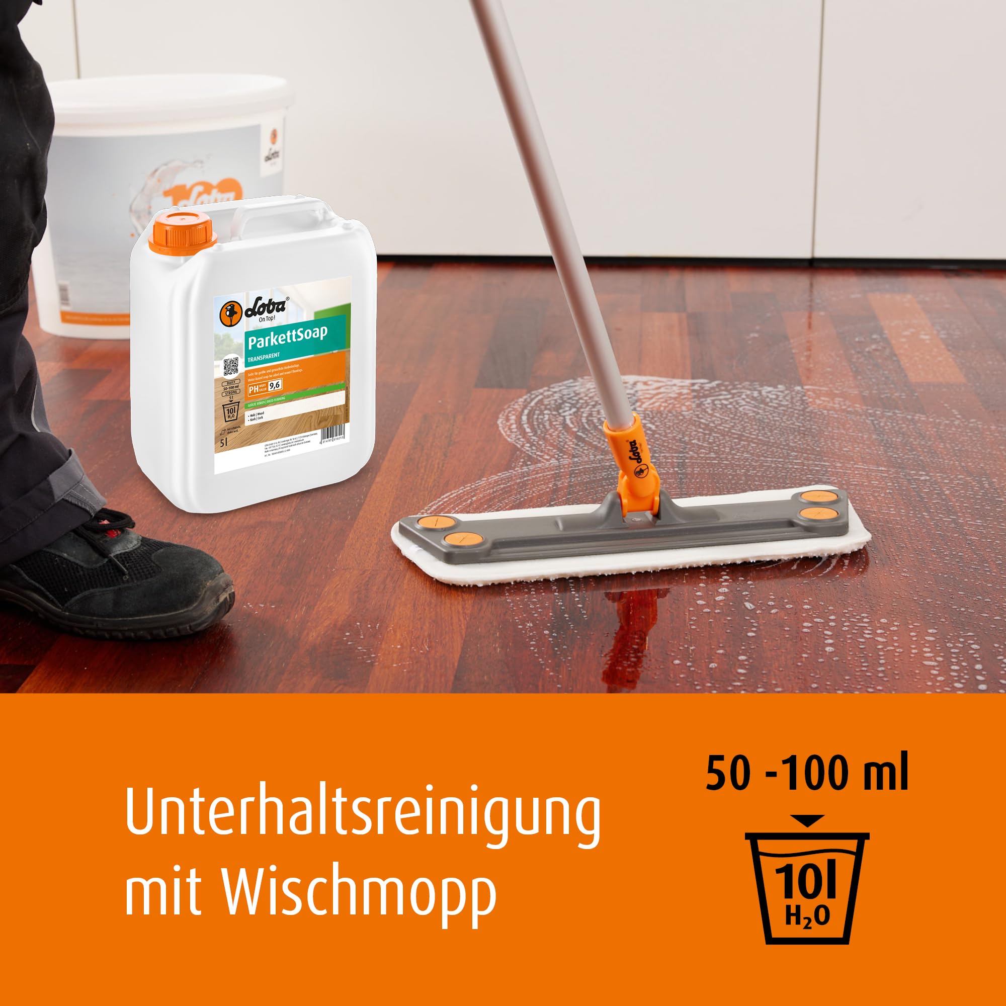 LOBA ParkettSoap transparent 5 Liter | Seife für geölte & gewachste Böden | rückfettend mit Pflegewirkung | auf Basis natürlicher Pflanzenfette | Konzentrat für Unterhalts- & Intensivreinigung